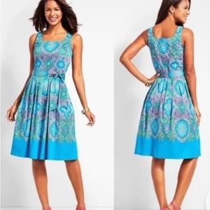 TALBOTS VIBRANT PAISLEY FLORAL FIT AND FLARE PLEATED DRESS